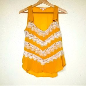 Margo & Sebastian Yellow Sheer Lace Tank